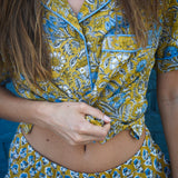 Lightweight Shorts Set in Golden Tapestry